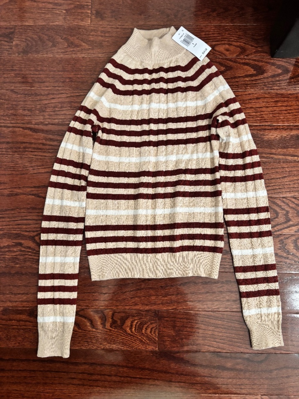Hooked Up Beige Striped Turtleneck Sweater | NWT | Size Small